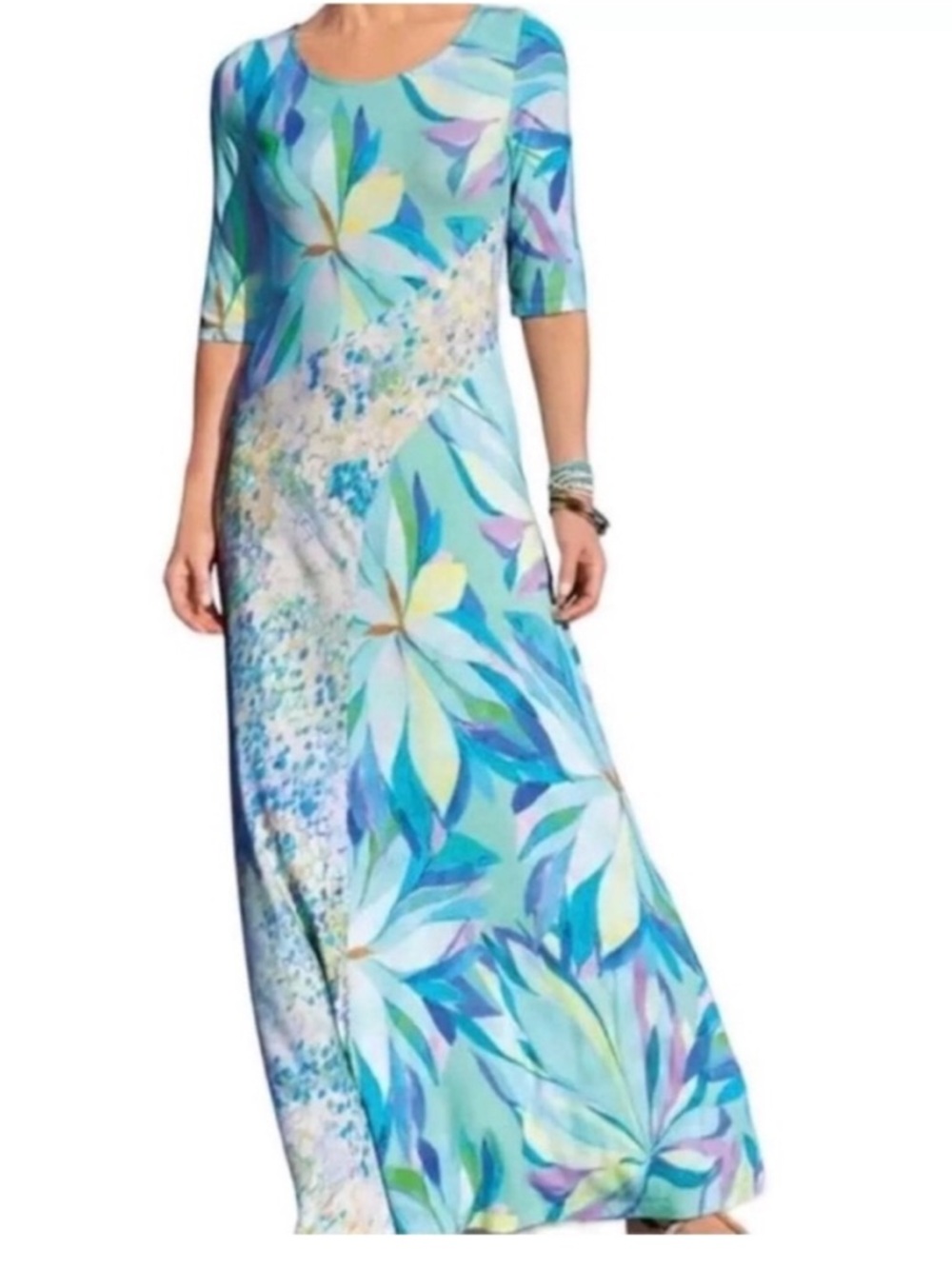 Soft Surroundings Stella Maxi Dress Women’s Size M Petite Painterly Blue Floral